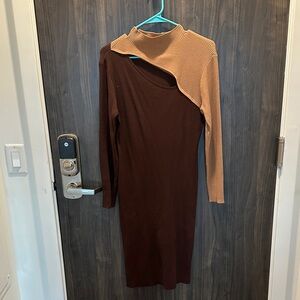 Almost Famous Asymmetrical Brown and Tan Dress